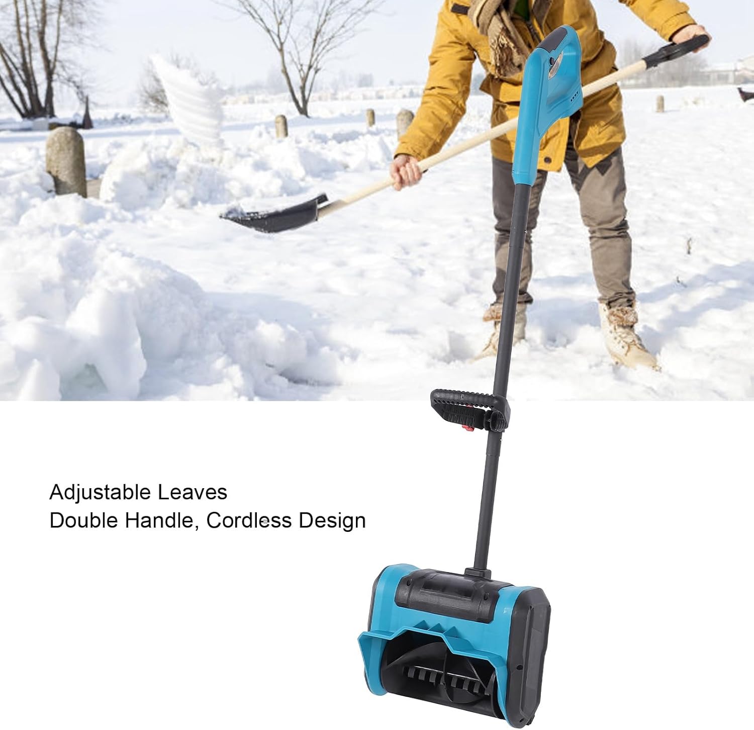 Electric Snow Blower, Cordless Snow Removal Shovel, 600W Brushed with Leaves for Deck Terrace Sidewalk Step, Battery Powered Snow Blower for Effortless Snow Clearing