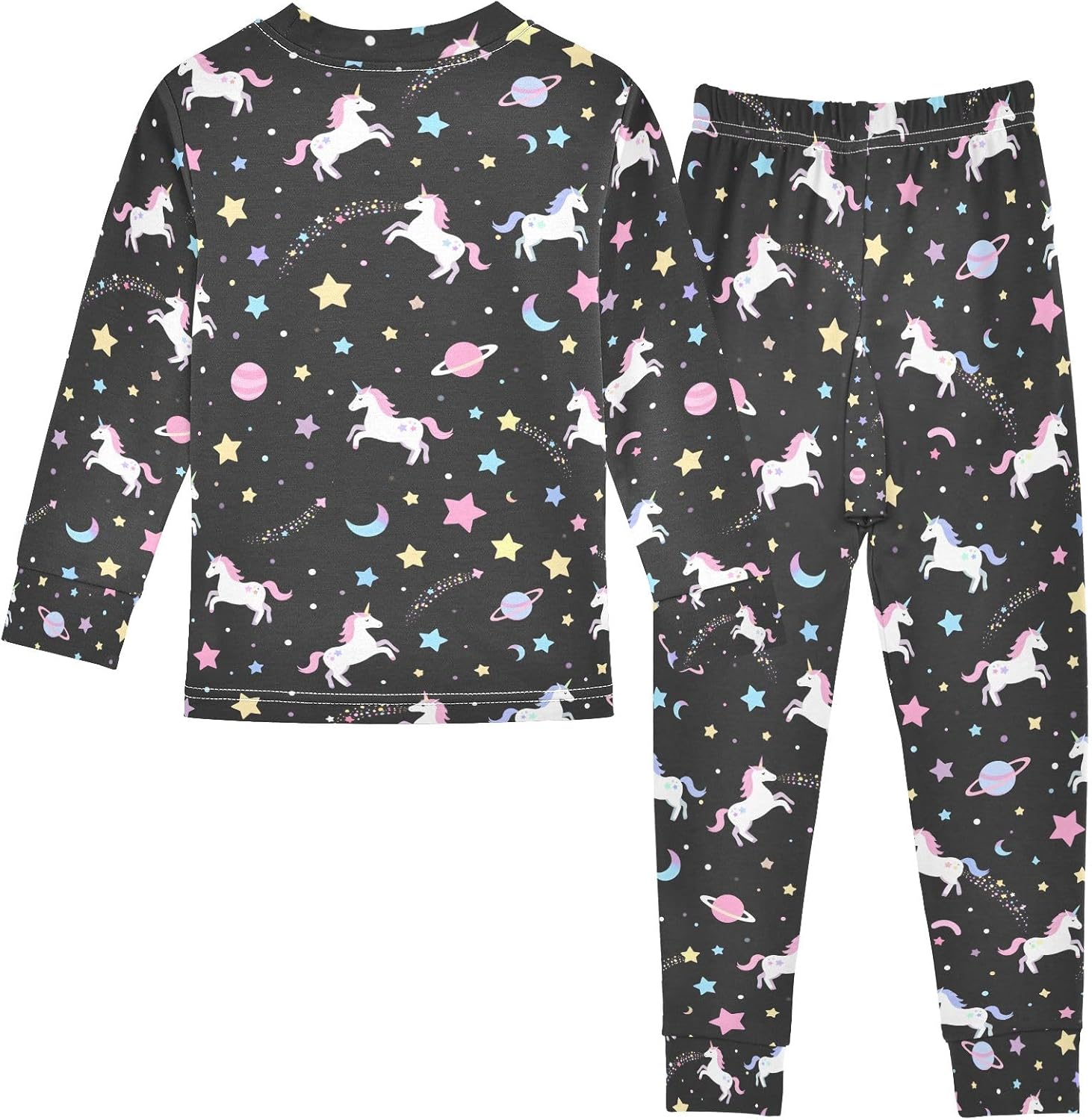Unicorn Stars Pink Cute Pattern Boys Girls Pajamas Long Sleeve 2 Piece Cotton Suit - Image 2