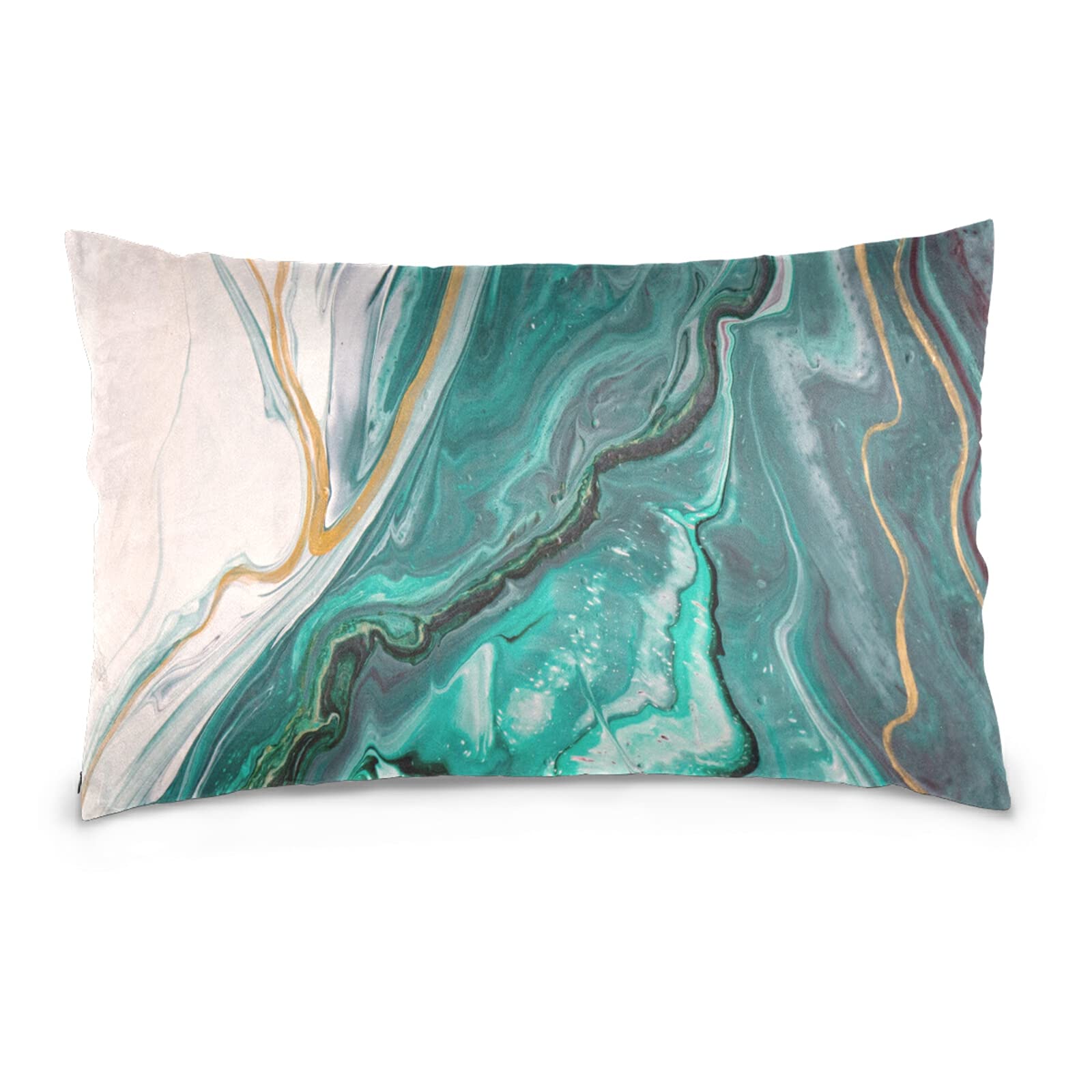 Poeticcity Multi 7 Beige Teal Turquoise Paint Splash Abstract Marbling Marble Fluid Cotton Velvet Pillowcase, Throw Pillow Sham Cushion Case Covers, Soft Breathable Bed Pillow Cases For Car Couch Bed 16X24 Inches