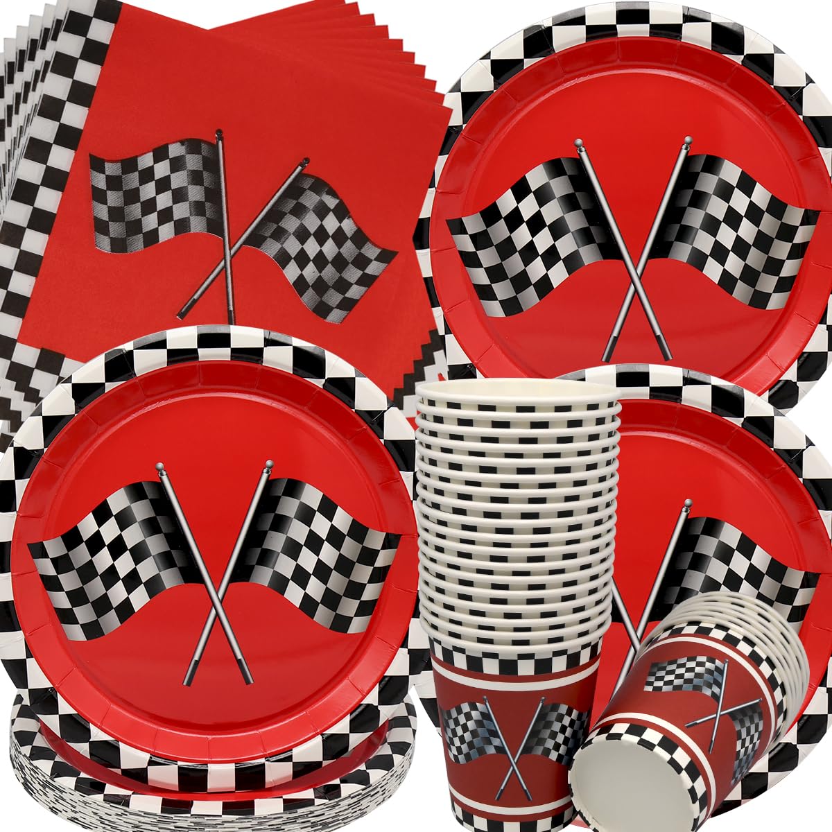 Stoviglie per Feste Corsa,Doyomtoy 72 Pezzi Racing Car Compleanno Decorazioni Auto Piatti di Compleanno, Tazze, Tovaglioli Bambini per Forniture per Feste a Tema per Auto 24 Ospiti