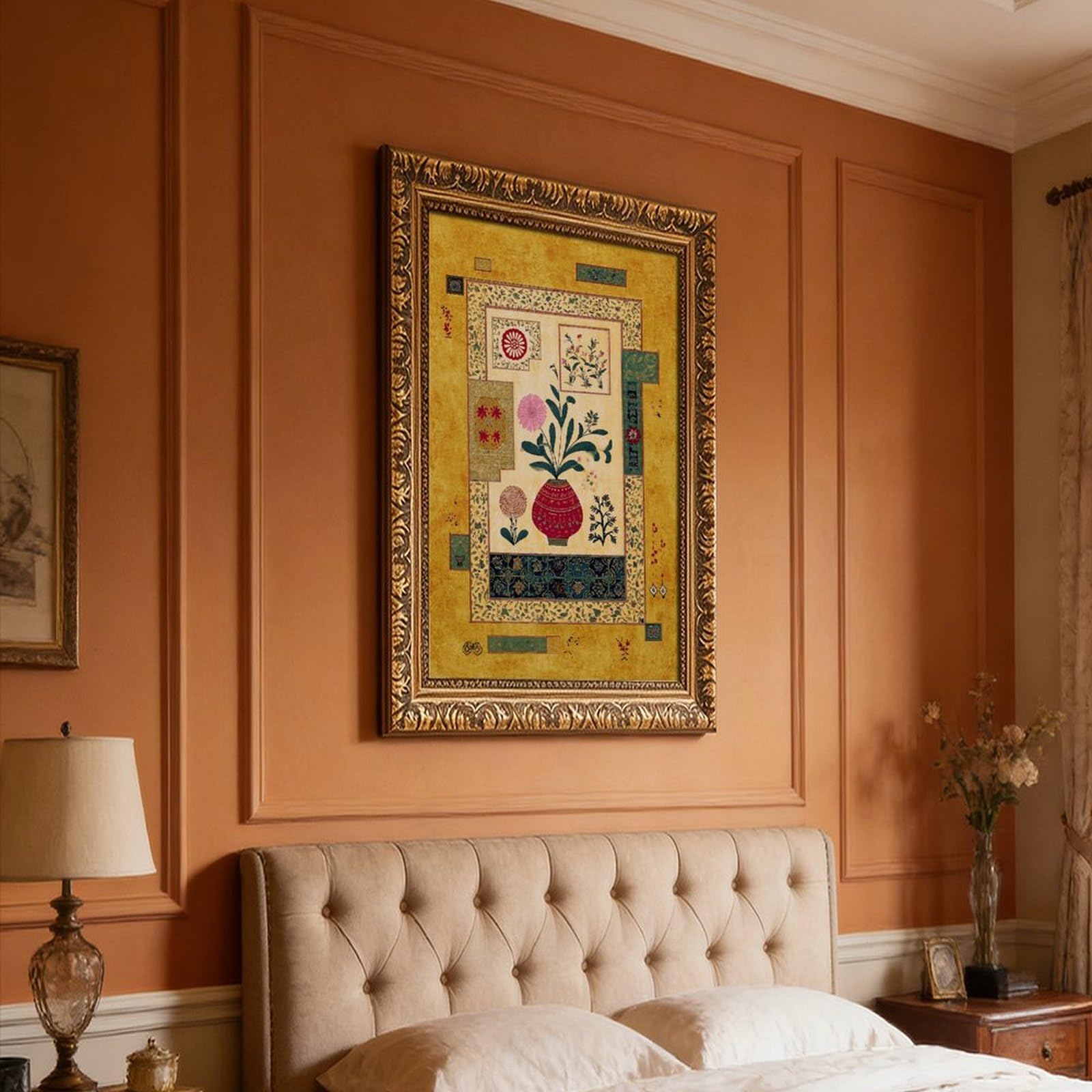 AYINUER Kunstdruck auf Leinwand mit persischem Blumenmuster, für Büro, Dekoration, Geschenk | 30,5 cm L x 45,7 cm B, Retro-Goldrahmen, mehrere Größen, mehrere Rahmenstile, Wandkunst, Dekobild, Schlafzimmerdekoration