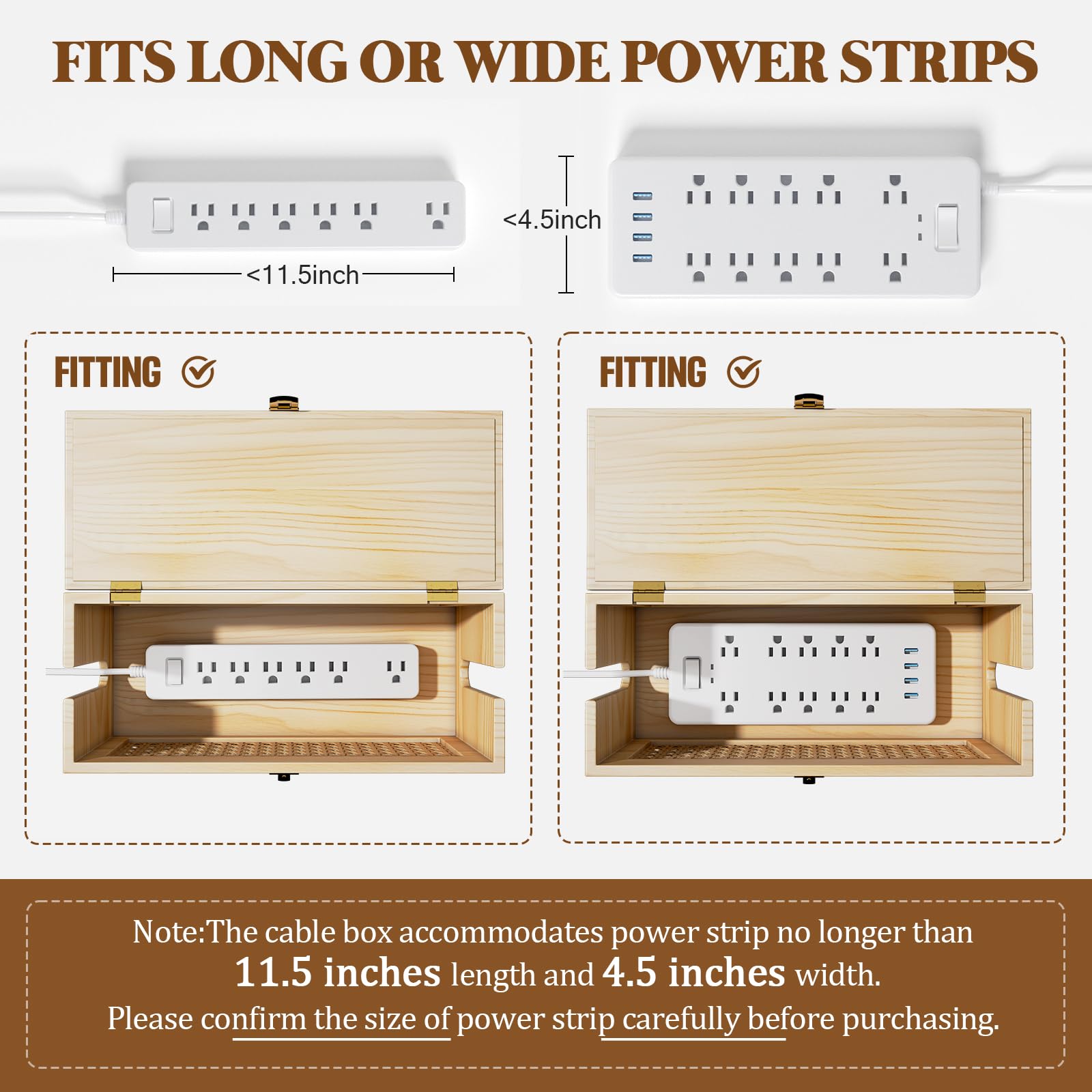 Cable Management Box, Cable Organizer Box Safe for Kids and Pets, 2 Open Slots Cords Hider Box for Power Strips, Computer Router, USB Hub 12.5