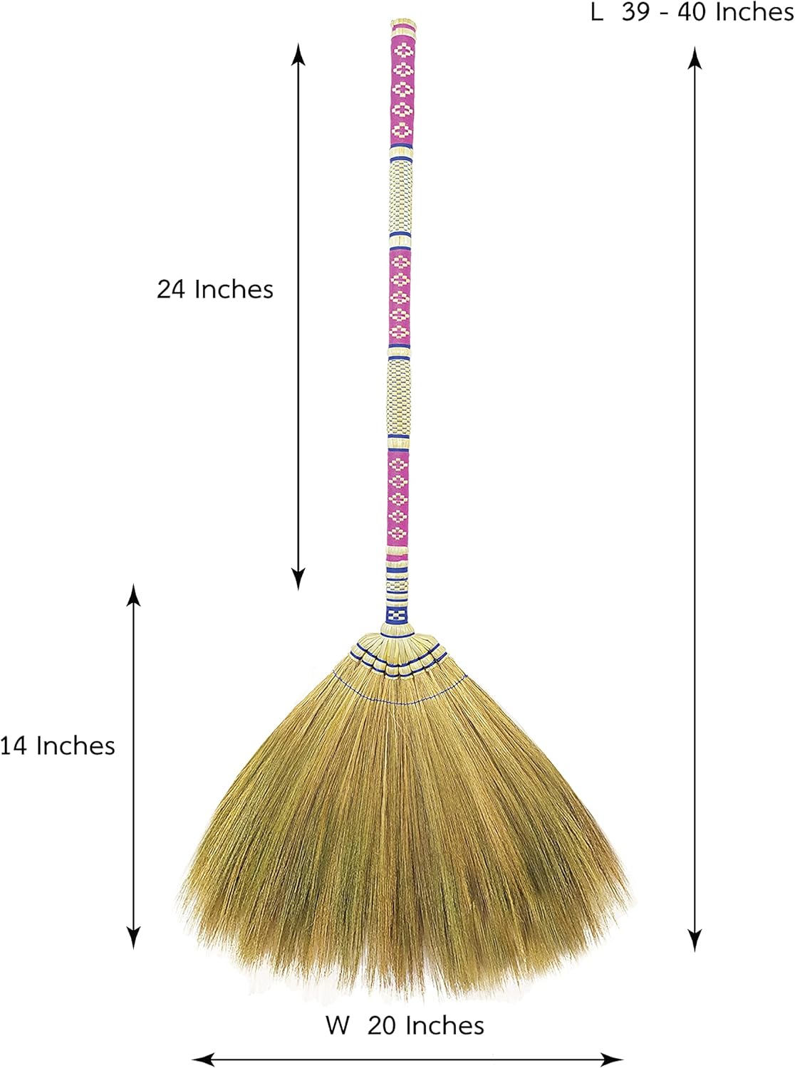 40 inch Tall of Asian Broom for Cleaning Tile Floor,Soft bristles,Long Handle Hand Grip The Reed Tree with Grass, Design for Sweeper Garbage Dust,Vintage Broom,Durable Indoor & Outdoor