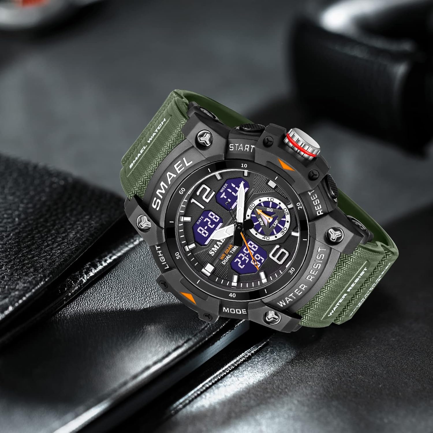 FANMIS Men's Analog Digital Dual Display Watch Sports Outdoor Waterproof Military Tactics Wrist Watch Multi Function LED Large Face Alarm Stopwatch for Man