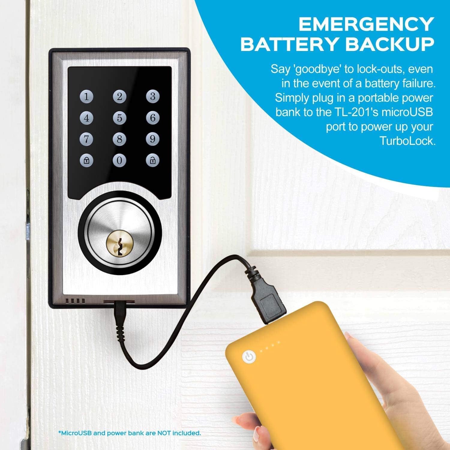 TURBOLOCK TL-201 Electronic Keypad Deadbolt Keyless Entry Door Lock w/ Code Disguise, 21 Programmable Codes, 1-Touch Locking + 3 Backup Keys (Nickel)