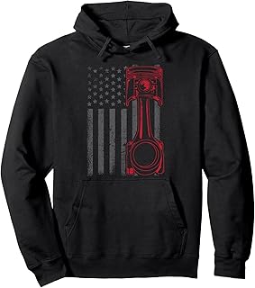 Vintage American Flag Piston Funny Muscle Car Mechanic Gift Pullover Hoodie