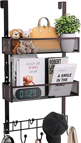 Miniatura 12 de Consumest Organizador de Ganchos Sobre la Puerta - Colgador de Puerta Extra Largo con 9 Ganchos para Abrigos y 2 Cestas de Malla, Organizador