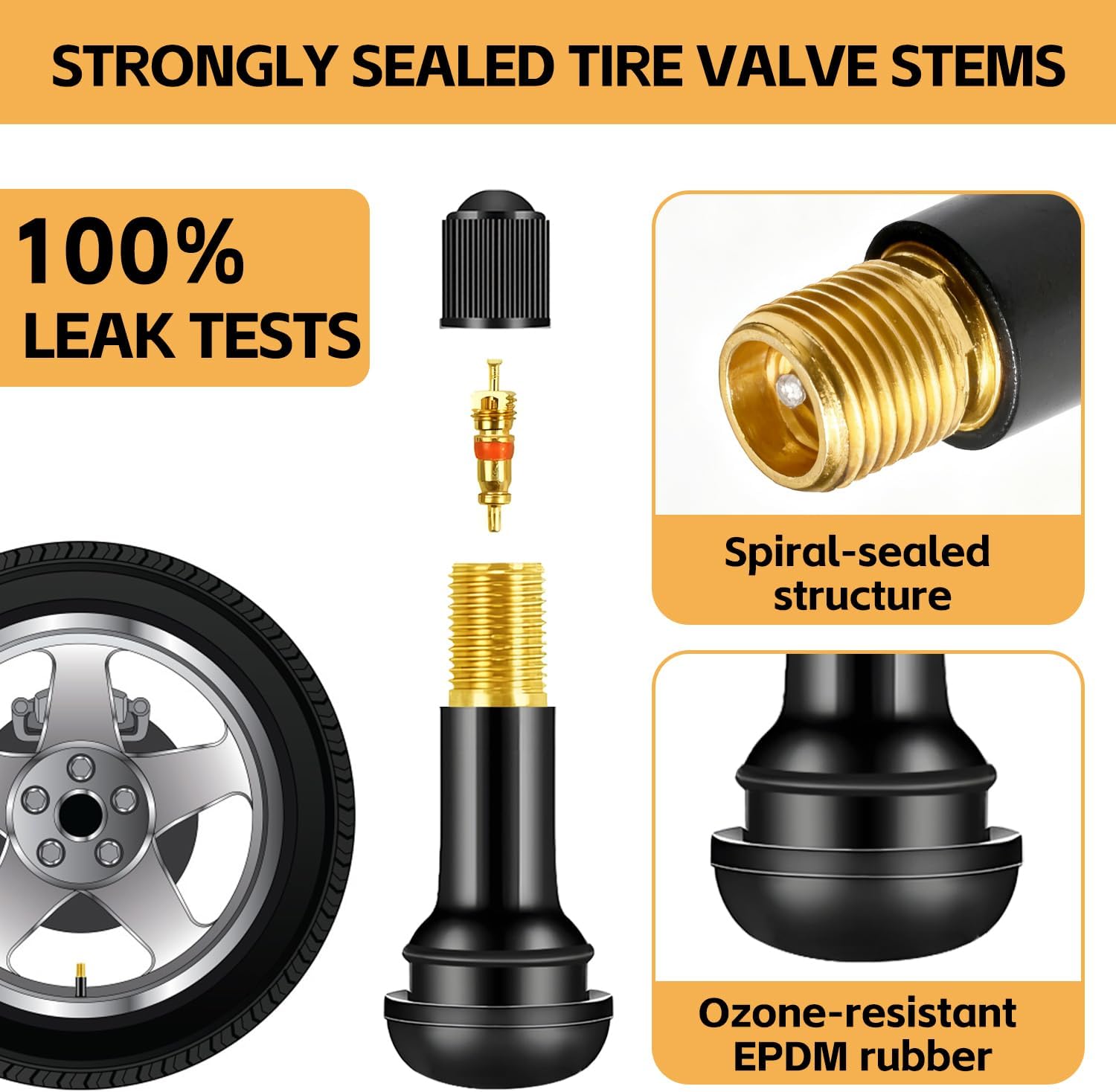 10 Pcs Snap-in Tire Valve Stems, TR413 Rubber Tubeless Tire Valve Stems - Fits 0.453 Inch Rim Holes, Replacement Valve Stems for Tubeless Tires on Cars, Trucks, Lawn Mowers, Go-Karts (Black)