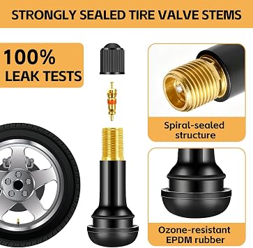 10 Pcs Snap-in Tire Valve Stems, TR413 Rubber Tubeless Tire Valve Stems - Fits 0.453 Inch Rim Holes, Replacement Valve Stems for Tubeless Tires on Cars, Trucks, Lawn Mowers, Go-Karts (Black)