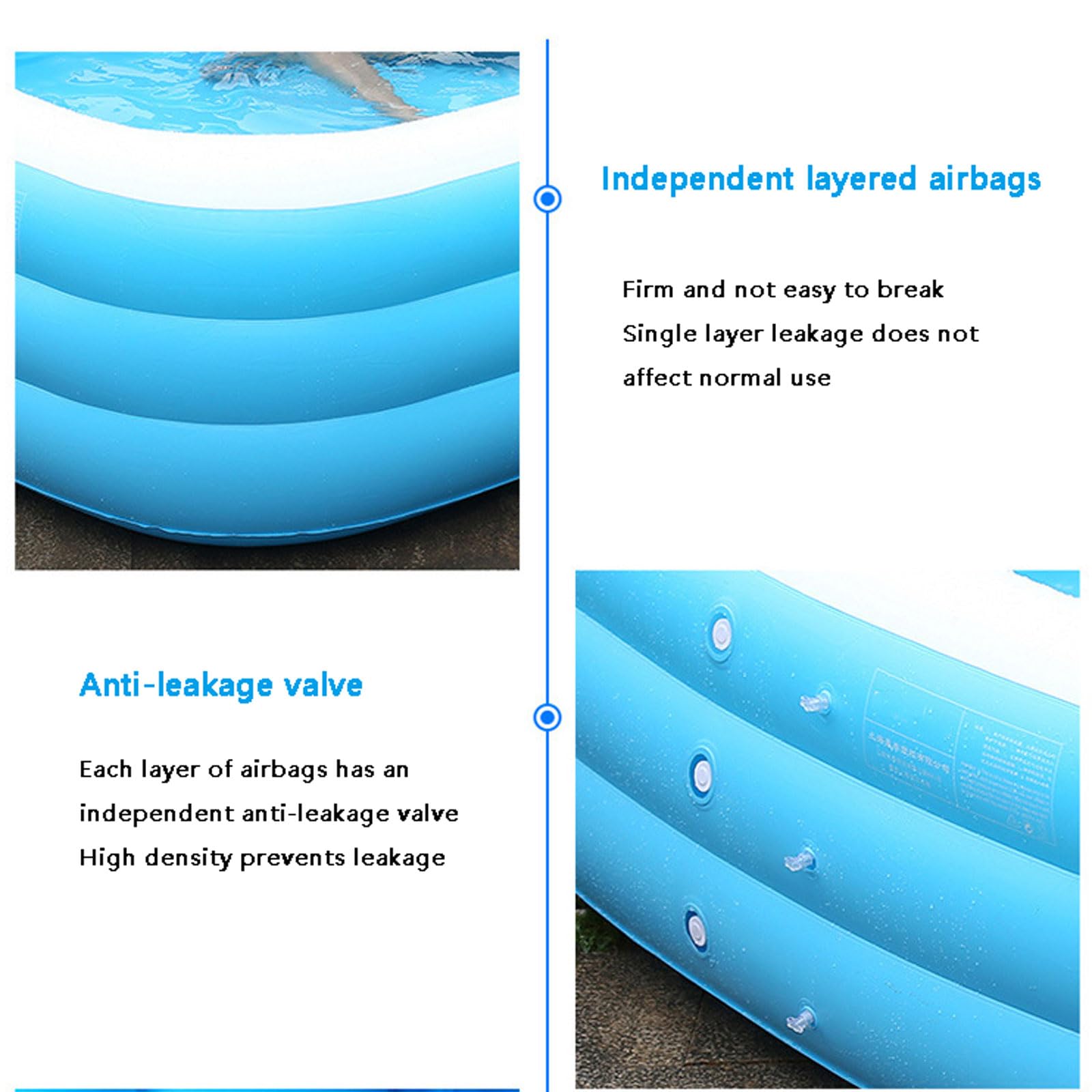 Piscina rettangolare gonfiabile 305x175 cm, PVC spesso, centro nuoto familiare, cassaforte, divertimento all'aperto multi-stanza, facile da riporre.
