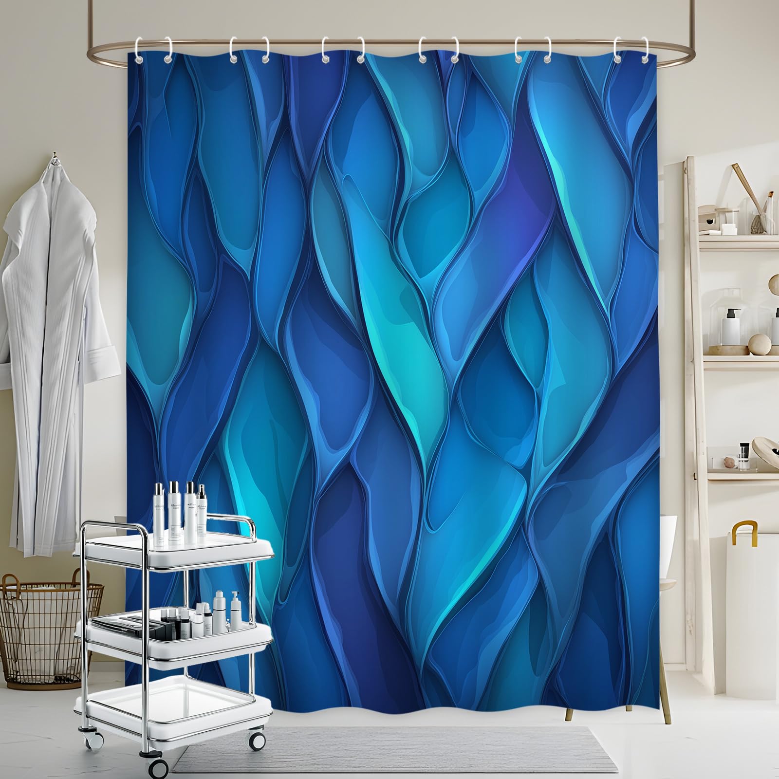 Rideau de douche à vagues bleu sarcelle pour créer une ambiance spa marin chez soi