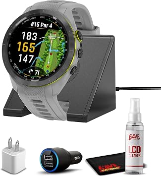 Garmin Approach S70 Golf GPS Watch AMOLED 42mm Gray Charging Stand Bundle