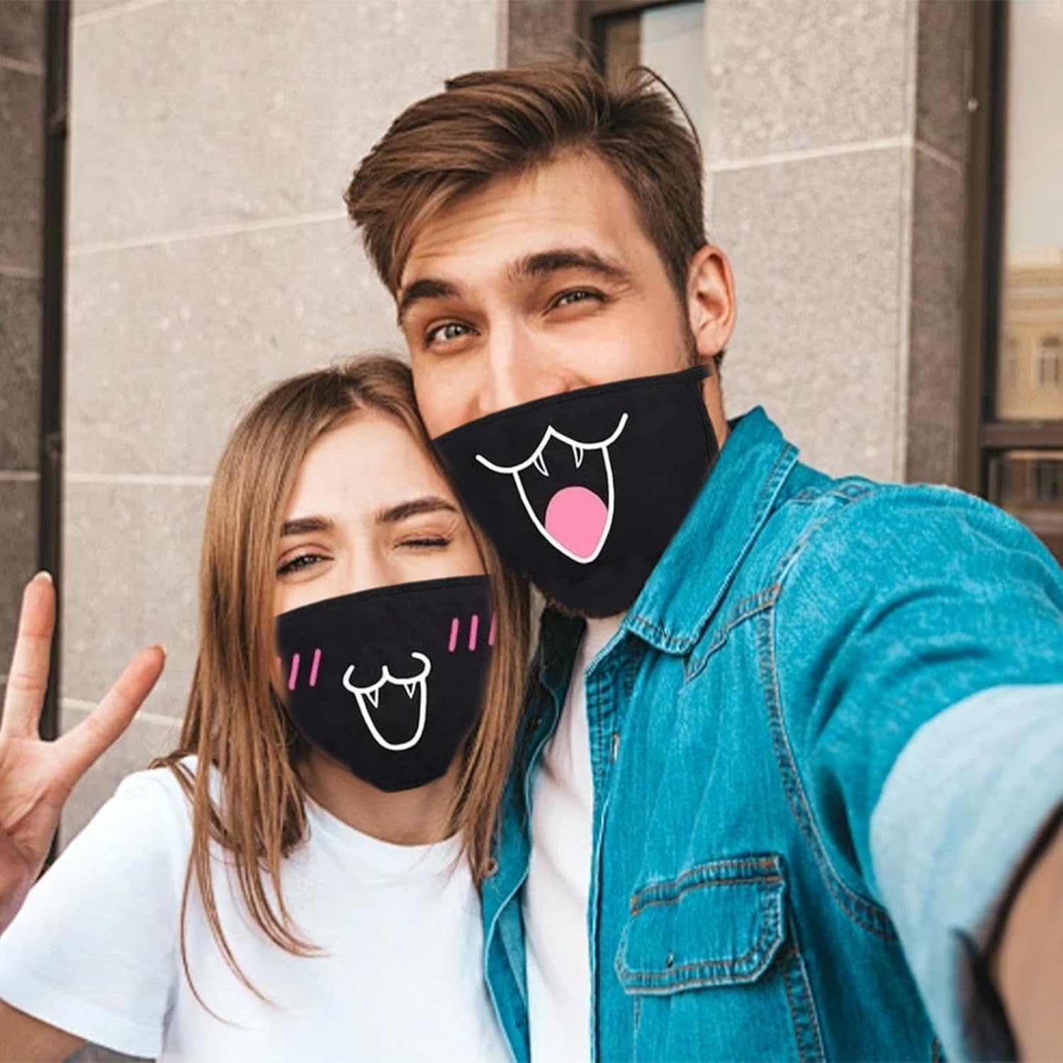 8PCS Cute Cat Face Mask, Kawaii Cotton Mouth Masks Reusable Washable Face Mask Anti-Dust Anime Masks for Women Men