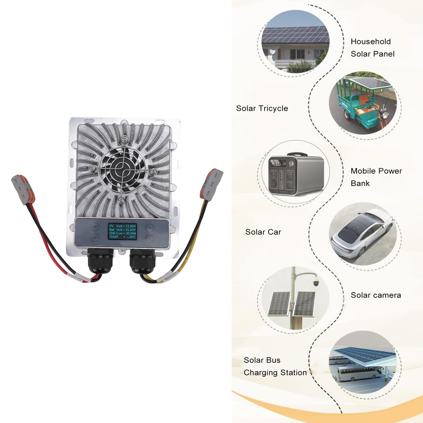 Generic Kontroler Słoneczny MPPT Zaawansowane Mechanizmy Zabezpieczające Wyświetlacz LCD dla Zasilaczy Awaryjnych Pojazdów Kempingowych Systemy Litowo-jonowe Aluminium