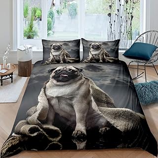 Erosebridal Pug Comforter Cover, Cute Dog Pattern Duvet Cover Set Twin Size, Funny Puppy Animal Bedding Set for Kids Children Boys Girls, Grey Lightweight Bedspread Cover Bedroom Decor, Gray