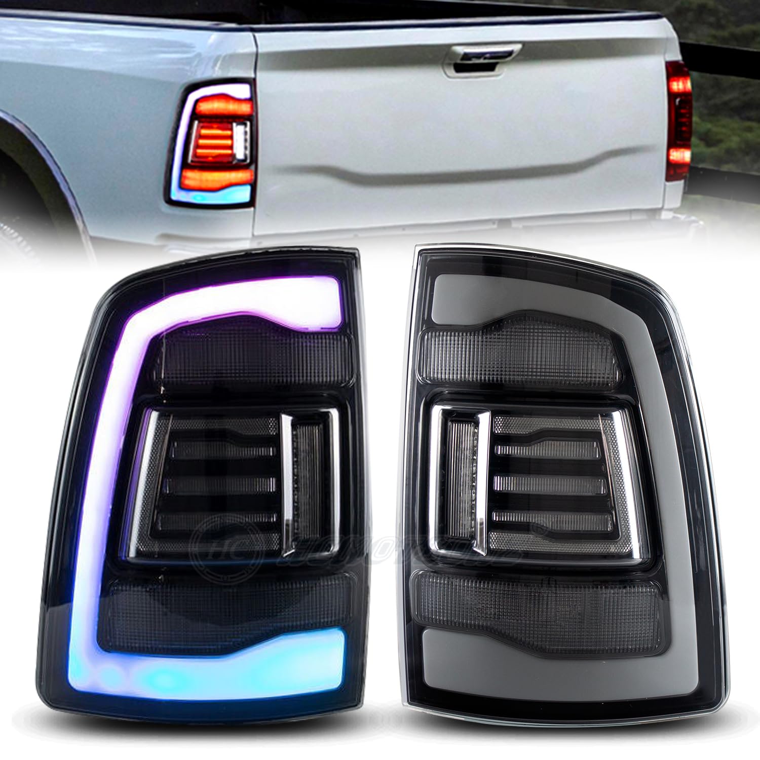 HCMOTIONZLED RGB Tail Light Compatible with Dodge Ram 2009-2018 RAM1500 RAM2500 Start up Animation & Sequential Turn Pair Set Left+Right