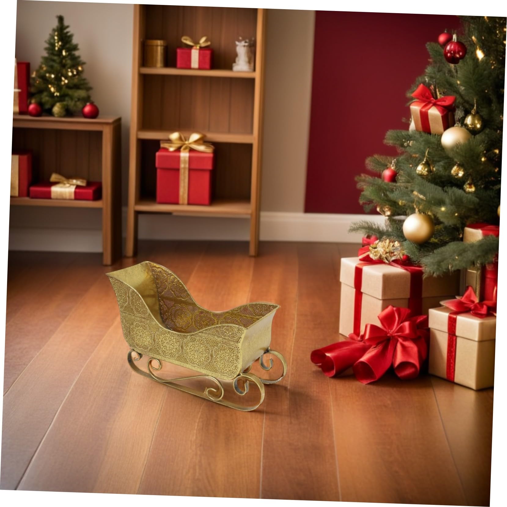 PartyKindom Schlitten Weihnachtsdeko Vintage Stil für Kaminsims Tischdekoration aus Robustem Eisen zur Aufbewahrung von Süßigkeiten und Kleinen Gegenständen