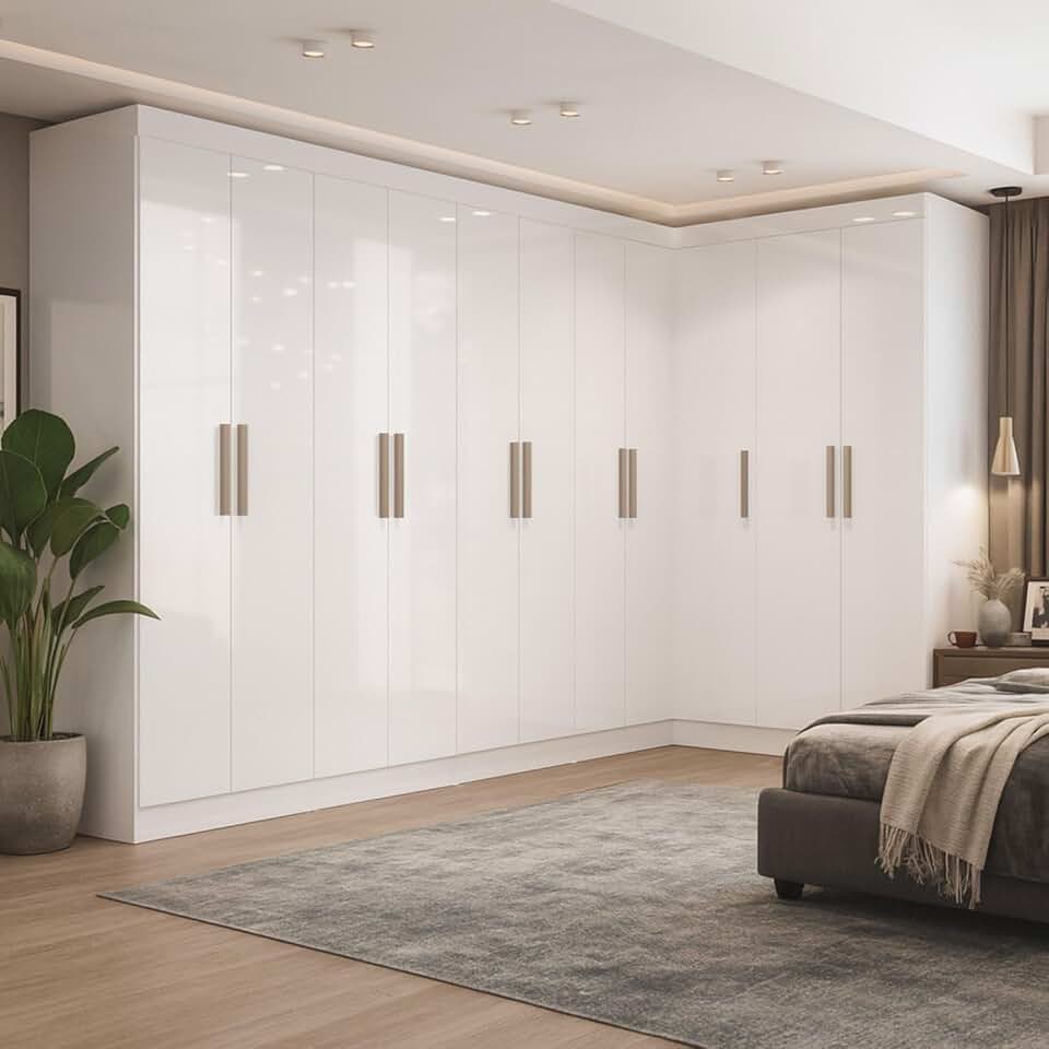 Guarda-roupa Modulado de Canto 11 Portas e 4 Gavetas Paris Branco