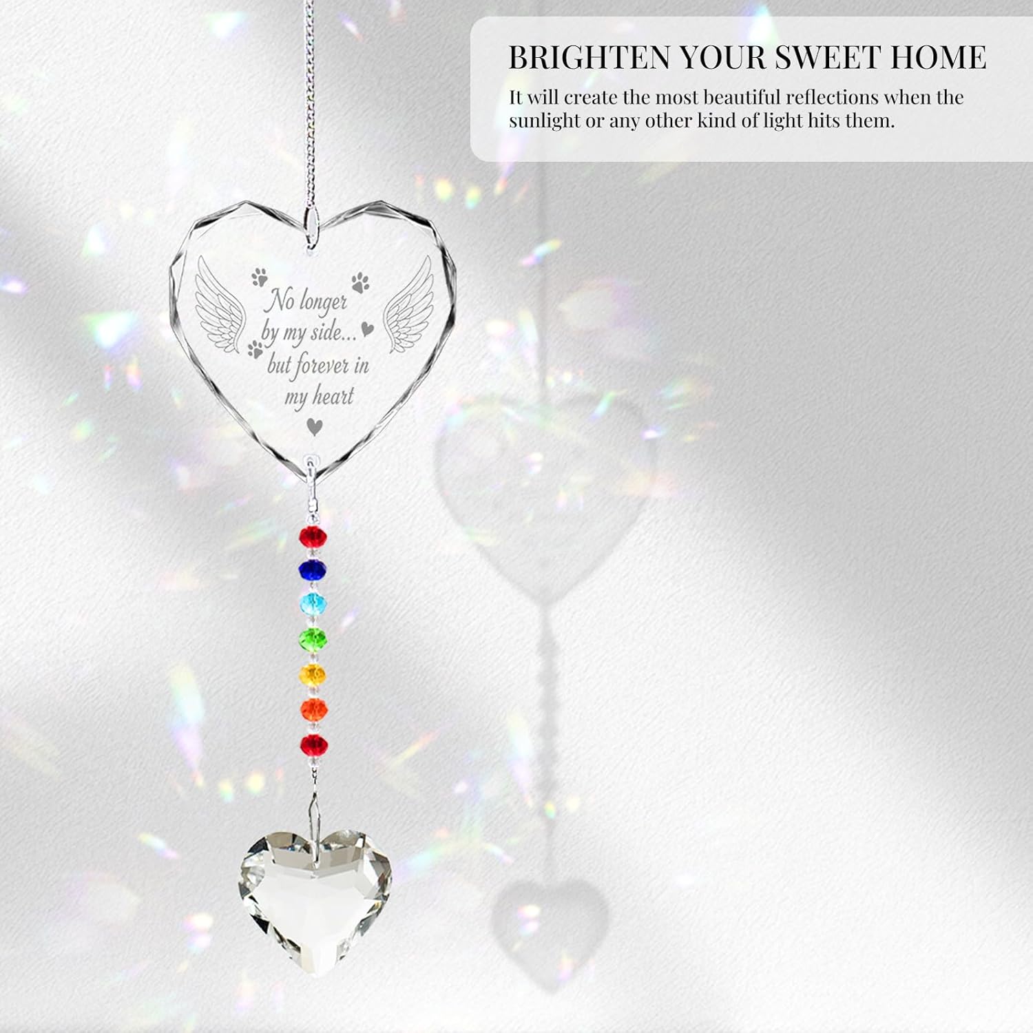 Pet Memorial Gifts for Dogs Cats - No Longer by My Side Crystal Suncatcher with Angel Wings, Pet Loss, Pet Sympathy, Sympathy Gifts for Loss of Pet, Thoughtful Dogs and Cats Remembrance, Bereavemen