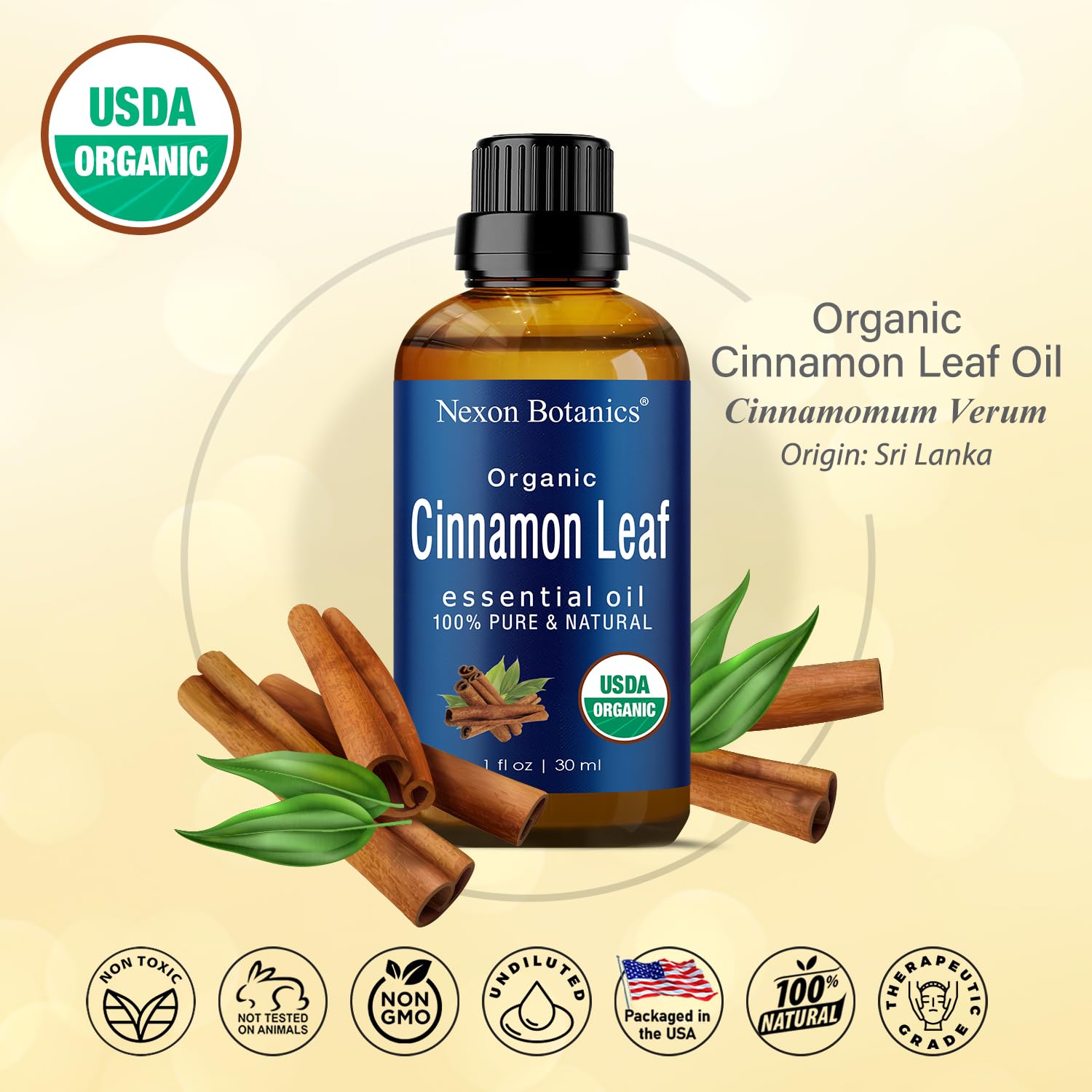 Nexon Botanics Organic Essential Oils Bundle - 100% Natural Lavender and Cinnamon Oils for Aromatherapy, Headaches Relief, Congestion, Mood Enhancement, and Deodorizing
