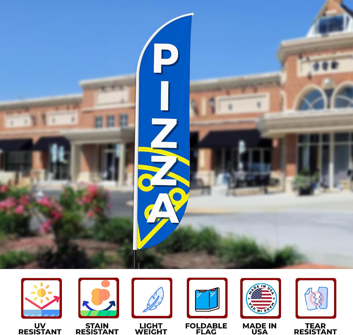 Pizza Sign Feather Flag for Outdoor 11.5 FEET Long Polyester Outdoor Banner Flag for Easy Hang | HD Print Swooper I Flag Only for Food Advertising | Made in USA I Flag Only