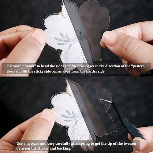 Miniatura 5 de Dizdkizd Calcomanías grandes de flores en blanco y negro con ribete holográfico dorado, calcomanías florales con purpurina transparentes para