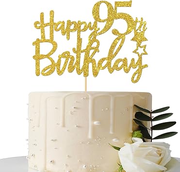 Gold Glitter Happy 95th Birthday Cake Topper - 95 Sign Cake Topper - Cheers to 95 Years Party Supplies - 95th Birthday Party Decoration