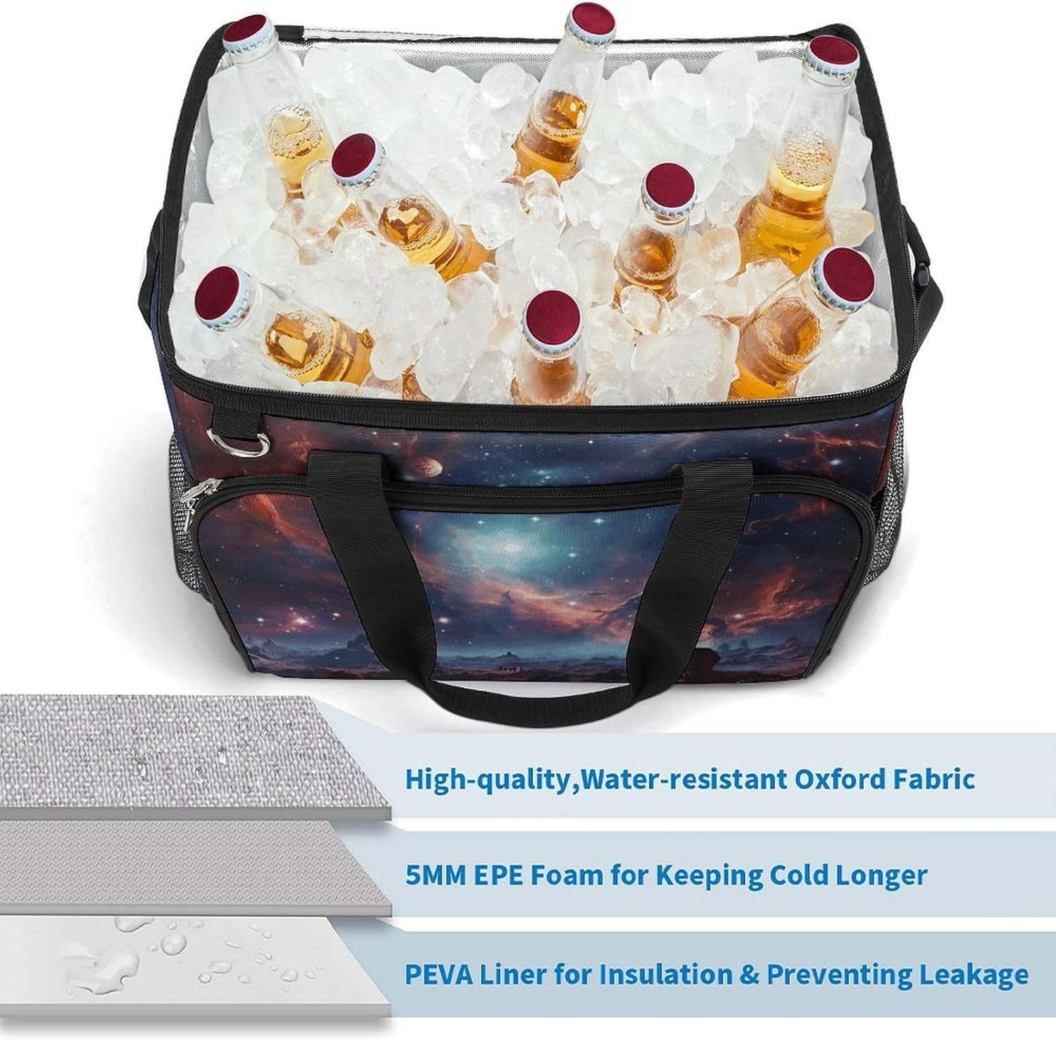Large Capacity Oxford Cloth Space with Cluster Printed Camping Ice Bag, Outdoor Portable Insulation and Cooling Bag, Suitable for Outdoor Camping and Picnics