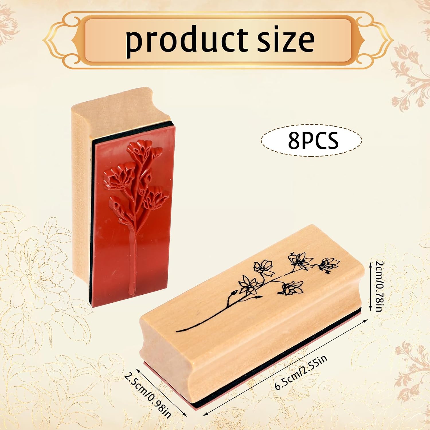Molain 8Pcs Flower and Plant Shape Wooden Rubber Stamps | Vintage Mounted Stamps 2.6x1x0.8 Inch Decorative Rubber Stamps for DIY Crafting, Scrapbook, Painting, Letters Diary, Teaching