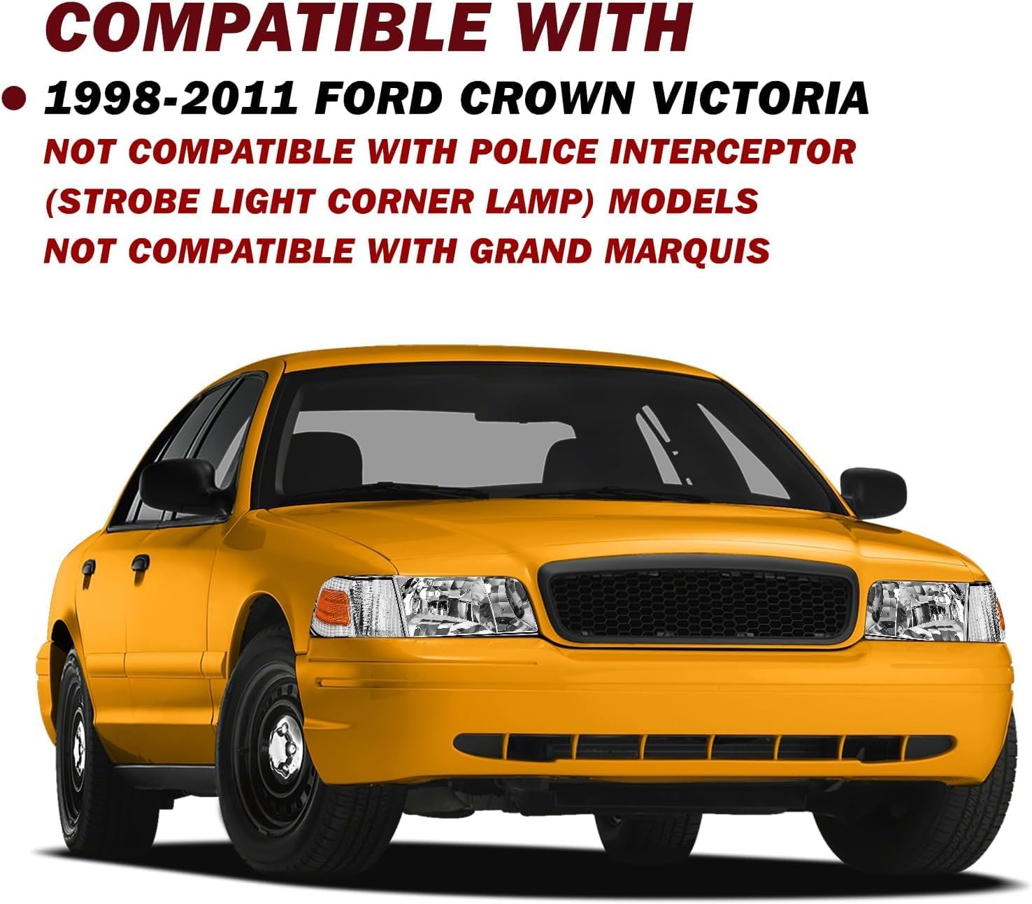 Headlights compatible with 1998-2011 Ford Crown Victoria