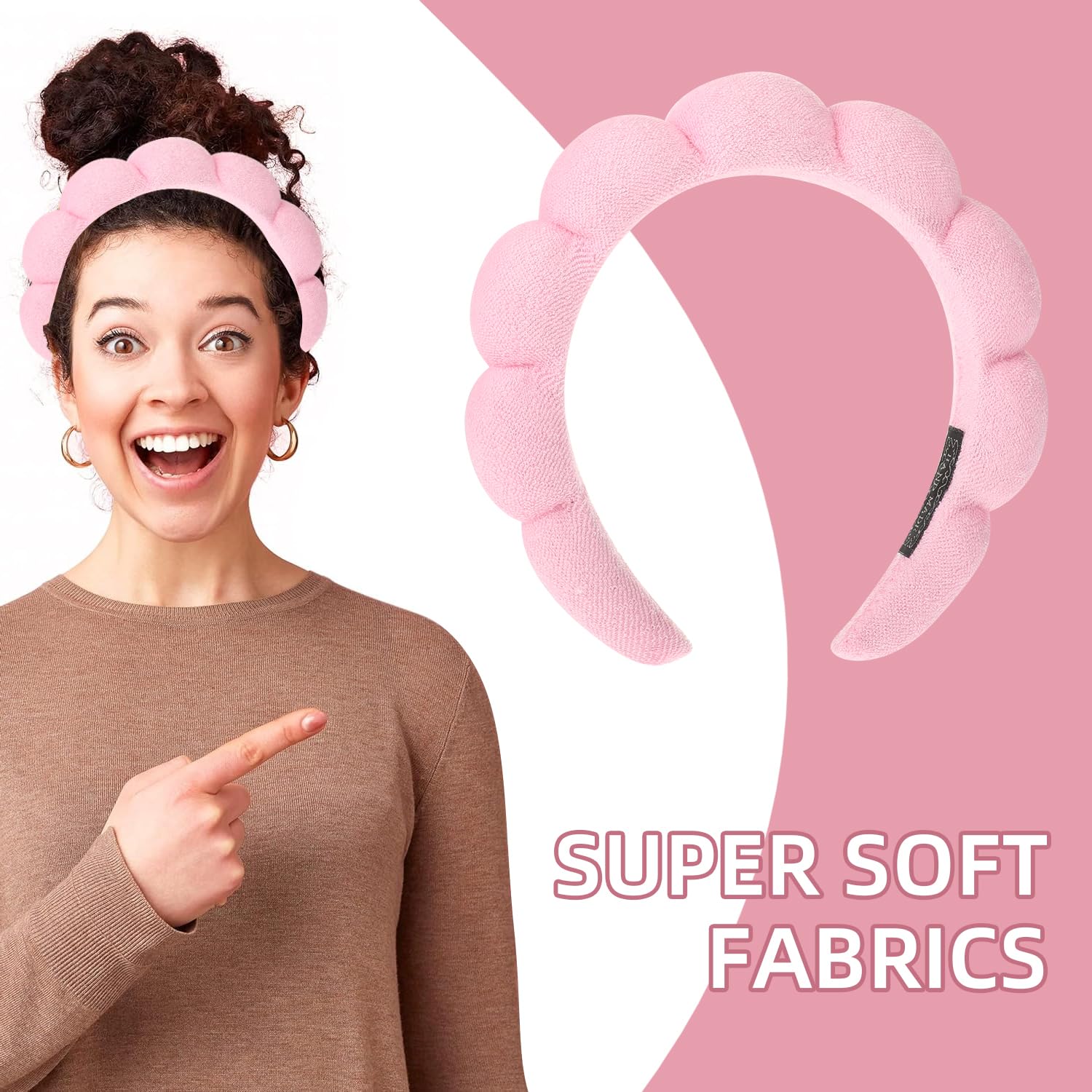 ARubyForest Spa Headband Set, Pink, 6pcs (2x Wristbands, 1x Headband, 2x Scrunchies, 1x Hair Clip), Unisex Adult, Female - Image 3
