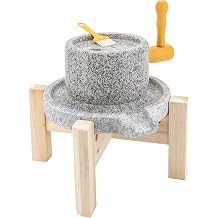 Stone Grain Mill Grinder for Home, Natural Stone Countertop Manual Flour Mill for Wheat, Spices & Coffee Beans, Ideal for Breads & Tortillas Grey Stone Mill with Wood Stand