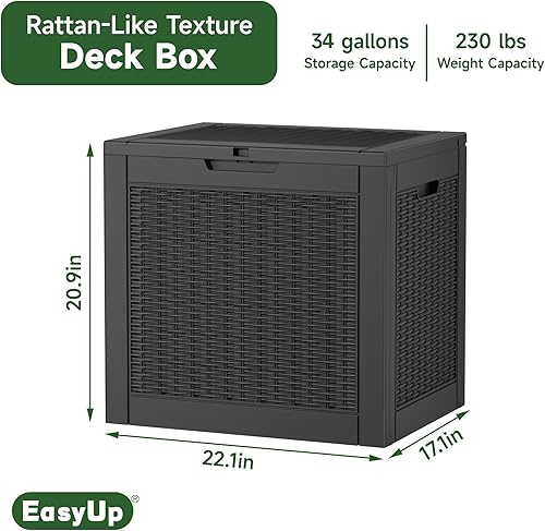 Vista 107 de EasyUp Caja de cubierta de resina de 31 galones, impermeable, resistente a los rayos UV, caja de almacenamiento al aire libre para entrega, patio