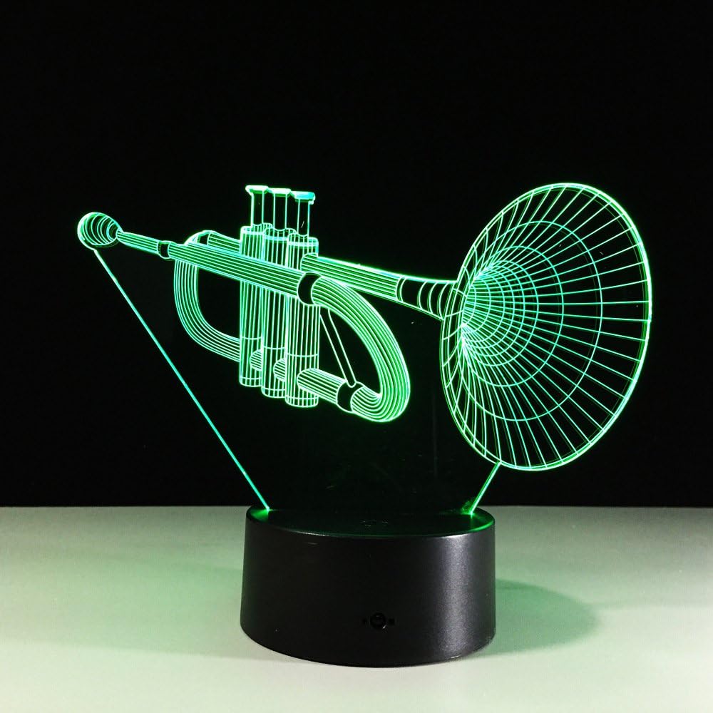 Trumpet Shape 3D Optical Illusion Lamp 7 Colors Change Timing Remote Control and Touch Button LED Table Desk Lamp for Home Bedroom Decoration