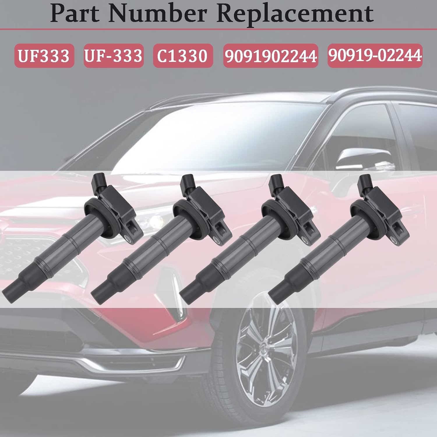 UF333 Ignition Coil Pack Set of 4 Compatible with Toyota Camry RAV4 Solara Highlander Scion Lexus HS250h TC 2.0L 2.4L L4 Engines, Replacement for C1330 UF333 90919-02244 Ignition Coil