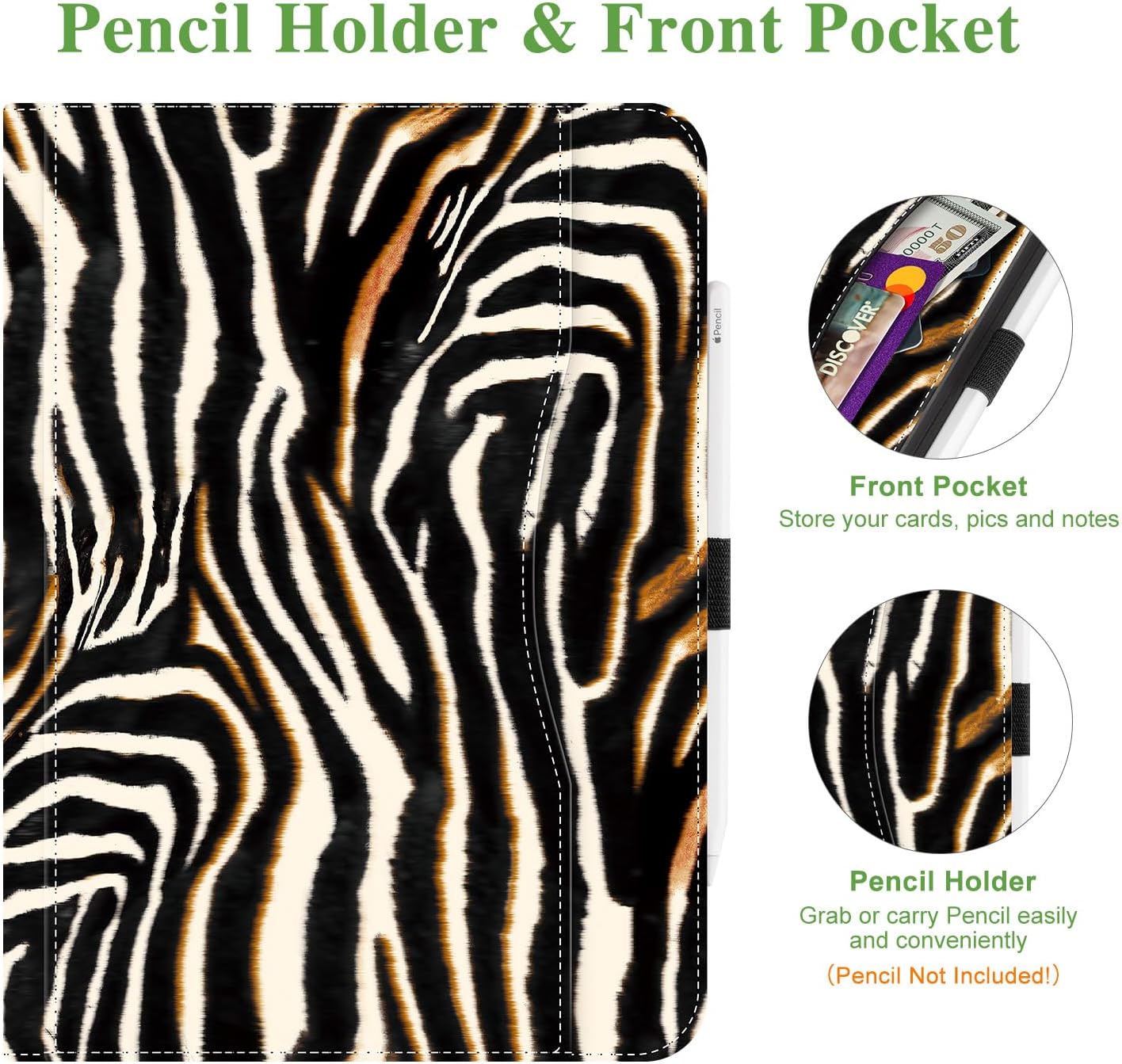Vimorco for iPad 10th/ (A16) 11th Generation Case, for iPad Case 11th/10th Generation with Pencil Holder/Hand Strap/Pocket, Adjustable Angle, for iPadCover 11th/10th Gen, Zebra Stripe, Leopard