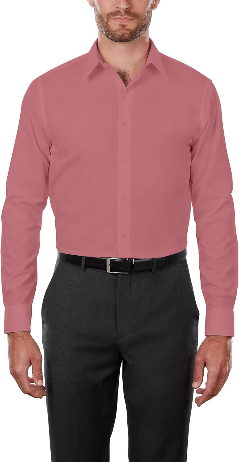 Adam Baker Men's 4-Way Stretch Slim Fit Long Sleeve Solid Dress Shirt - Colors