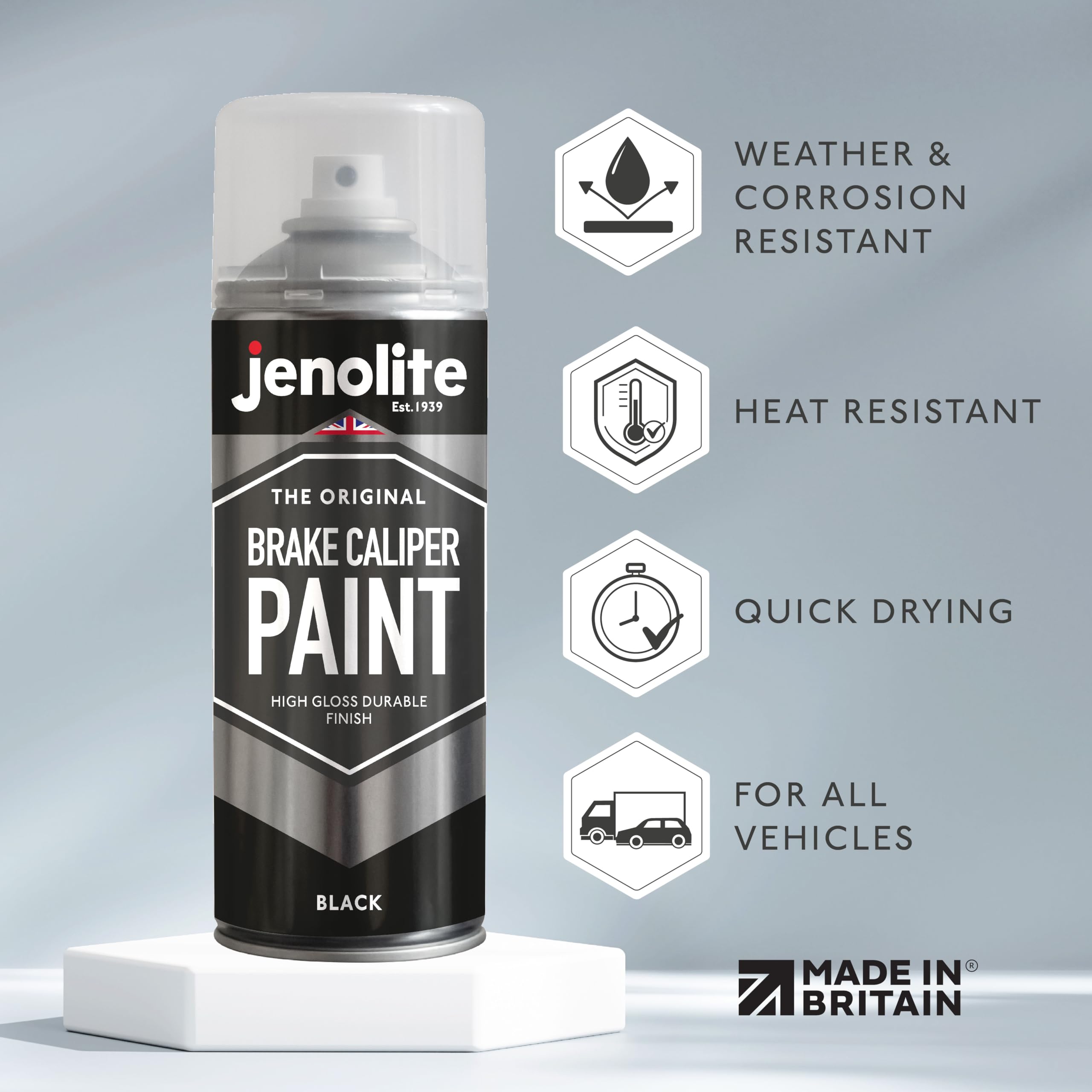 JENOLITE Peinture en Spray pour Étriers de Frein | NOIR | 3x400ml | Peinture de Restauration pour Freins et Étriers | Finition Durable, Résistante à la Chaleur et à l'Essence