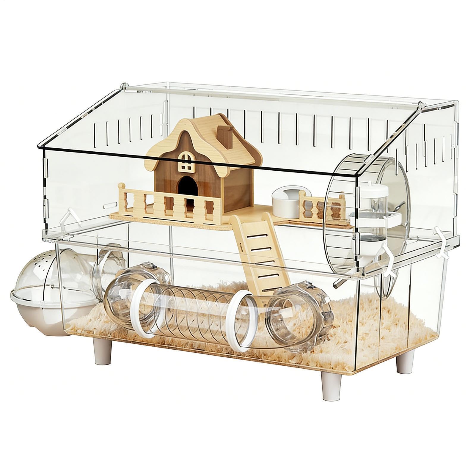 Jaula para Hámster Enclosure Transparente de Acrílico de 2 Capas | Hogar para Animales Pequeños para en Casa, Interior, Exterior, Observación en Tienda de Mascotas o Jardín