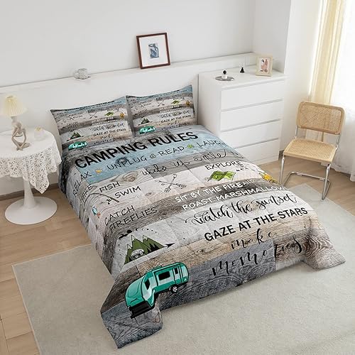 Miniatura 3 de Erosebridal Juego de edredón con reglas de campamento, tamaño Queen, juego de ropa de cama para niños y niños, colcha rústica de cabaña para