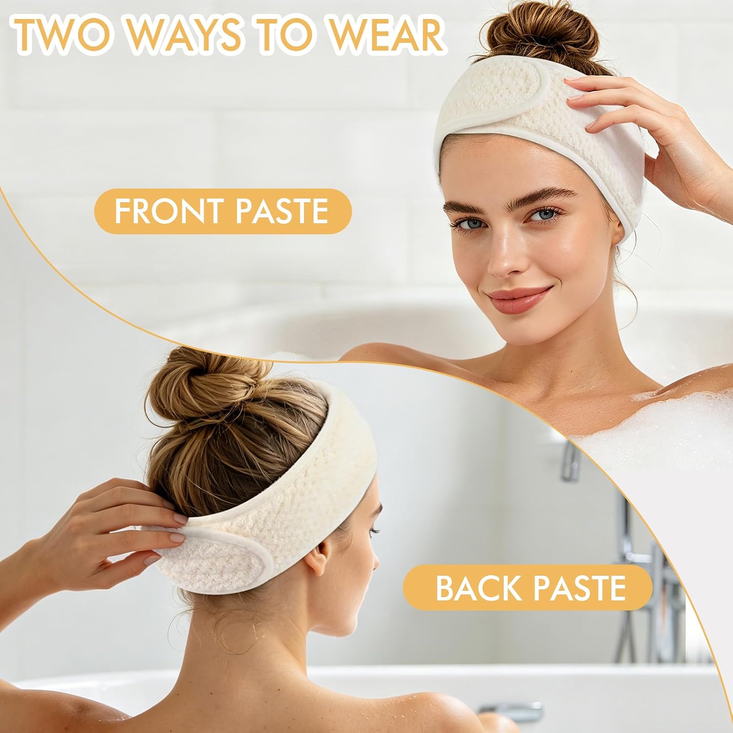 SINLAND Spa Headband for Women Ultra Soft Adjustable Makeup Hair Band with Magic Tape, Terry Cloth Stretch Thicken Head Wrap for Face Washing, Bath, Shower, Facial Mask, Yoga 3 Pack image 4