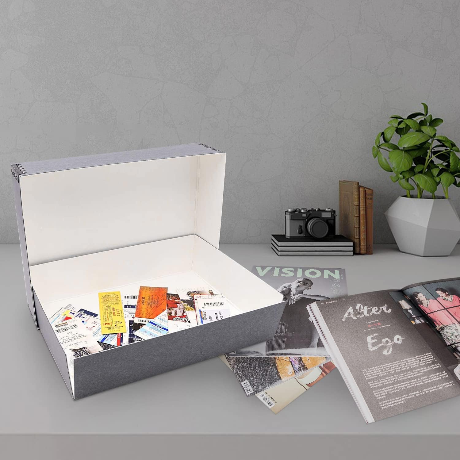 Lineco, 9x12 Blue/Gray Color, Museum Archival Storage Box, Drop Front Design. Acid-Free with Metal Edge. Protects Picture Longevity, Organize Photos, Documents, Crafts, DIY.