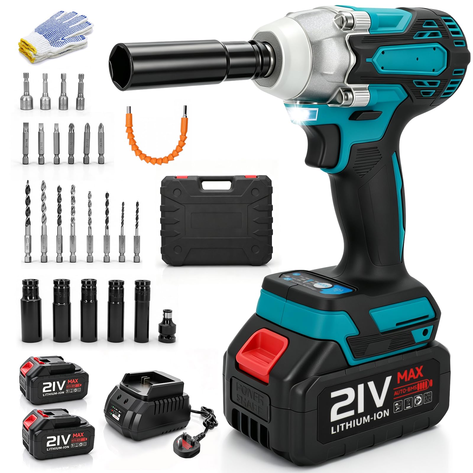 Ykall 21V Cordless Impact Wrench, 1000N.m with 2x4Ah Batteries