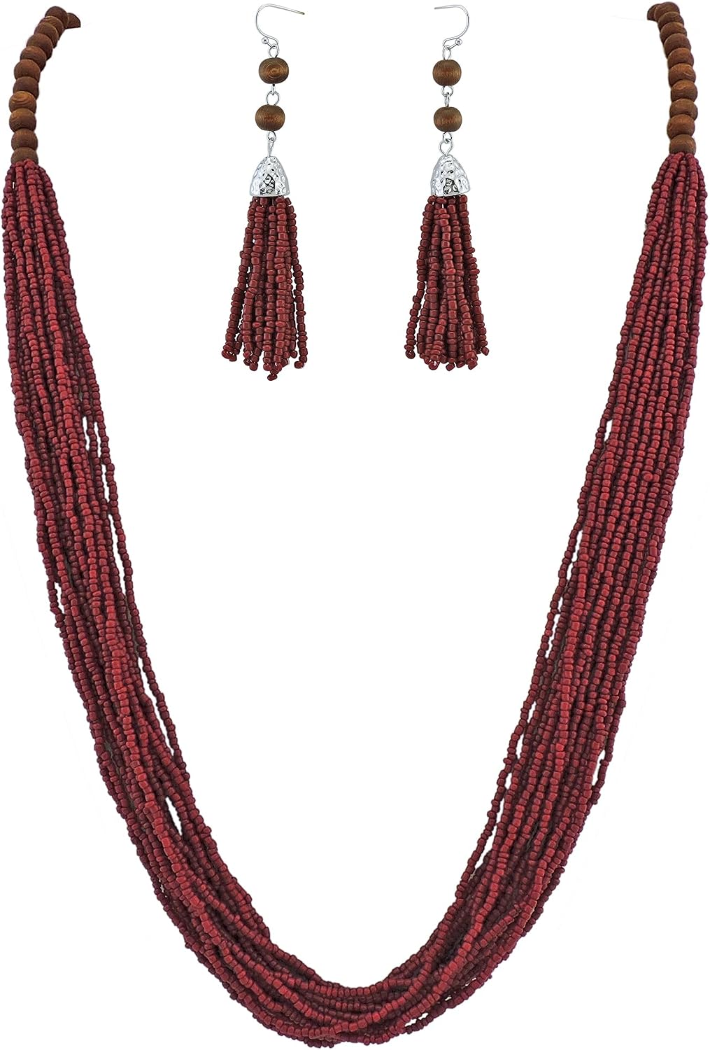 Bocar Long Bead Necklace for Women, Long Multiple Row Handmade Beaded Statement Necklace and Earrings Set, Women Jewelry Set with Gift Box