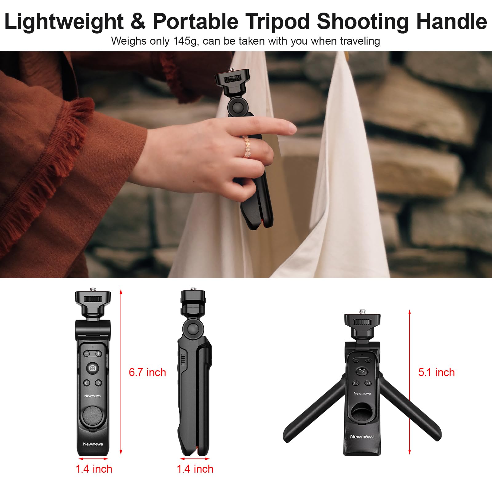 Newmowa Telefoon Remote Shutter Statief Schieten Handvat met Afneembare Afstandsbediening, Selfie Stick Statief voor iPhone Video Fotoshooting/Zoom/Lens Schakelen, Compatibel met iPhone 12 en hoger