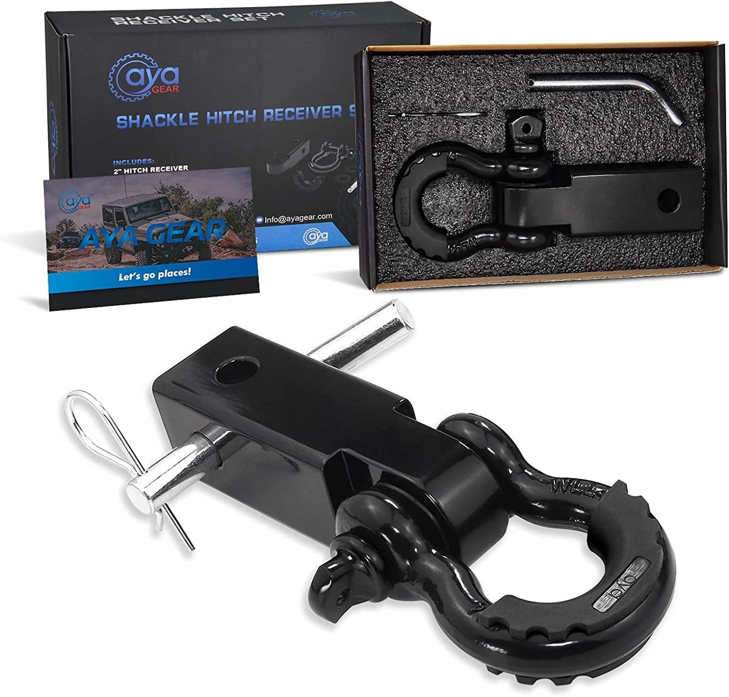 Shackle Hitch Receiver 2 inch 35,000lbs Break Strength Heavy Duty Receiver with 5/8" Screw Pin, 3/4 Shackle. Vehicle Recovery Off-Road, Towing Accessories Compatible with Trucks Jeeps