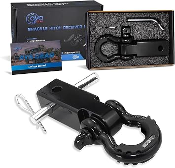 Shackle Hitch Receiver 2 inch 35,000lbs Break Strength Heavy Duty Receiver with 5/8 Screw Pin, 3/4 Shackle. Vehicle Recovery Off-Road, Towing Accessories Compatible with Trucks Jeeps (Black)