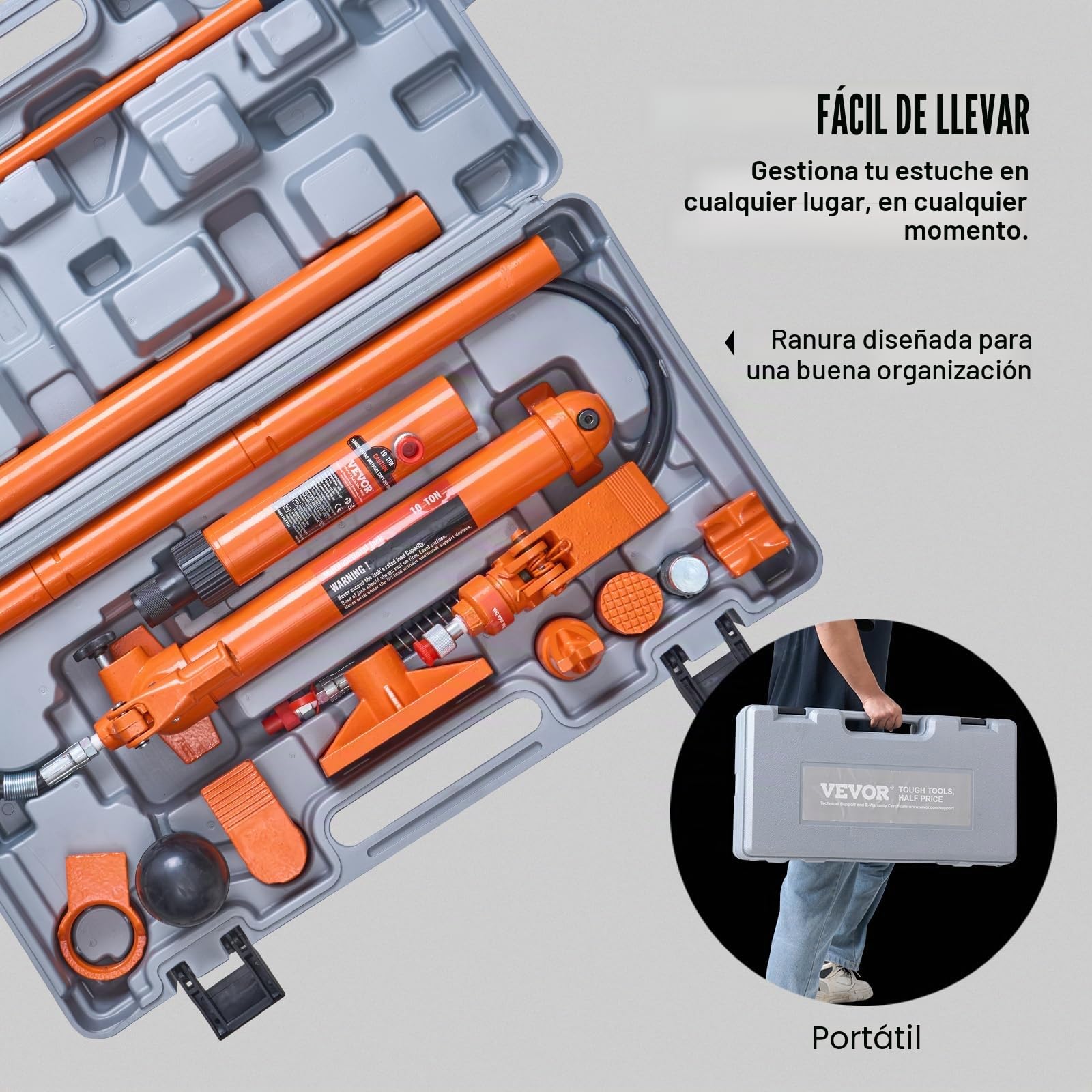VEVOR Kit de Cilindro Hidráulico 12 T Gato Portátil con Manguera 1,4 m