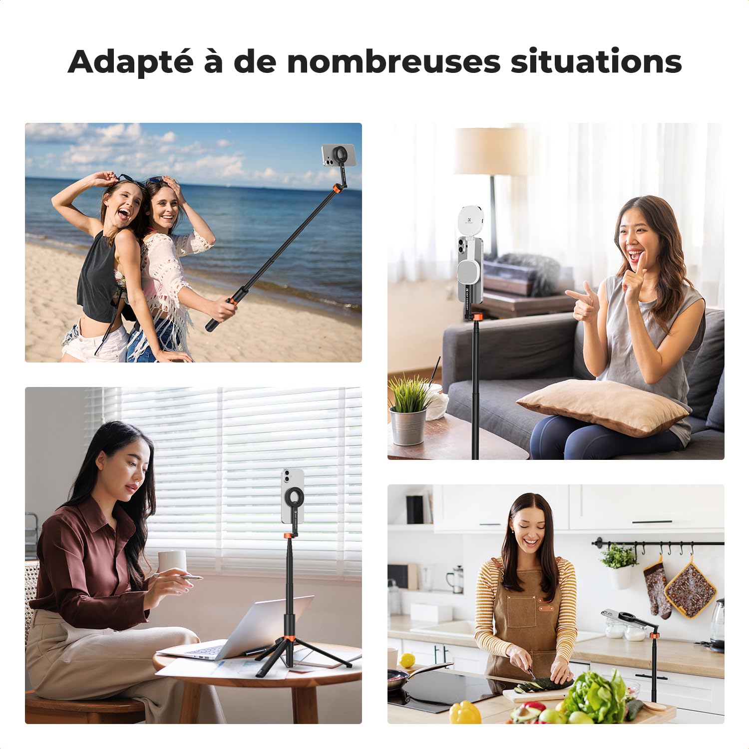 K&F CONCEPT 180cm Trépied Mag-Safe Léger, Perche Selfie Extensible Portable | Double Aimant, Trépied Vlog Aluminium à Réglage 3 Axes Compatible iPhone 17 16 15 14 13 12 Pro/Max