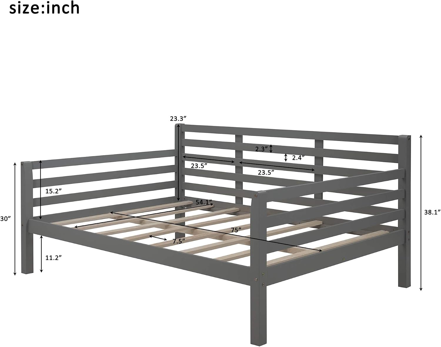 Dimensions diagram of the Tensun Full Size Daybed